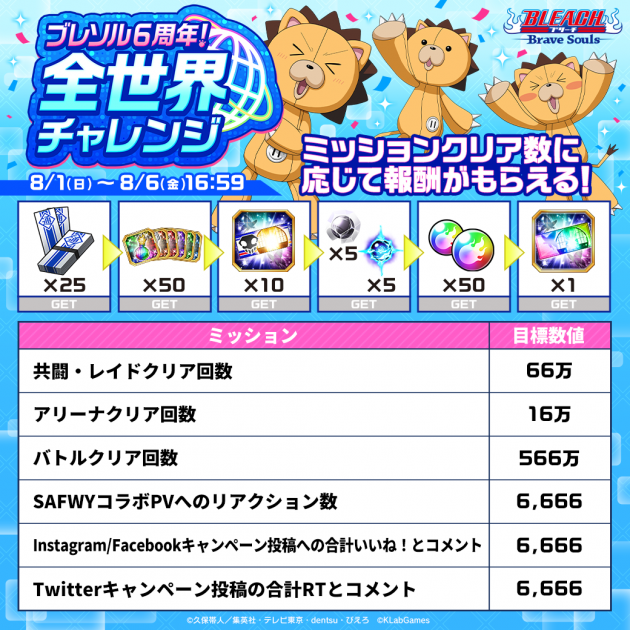 ブレソル6周年 全世界チャレンジ Bleach Brave Souls ブレソル 公式サイト Klabgames ブレソル6周年 全世界チャレンジ Bleach Brave Souls ブレソル 公式サイト Klabgames